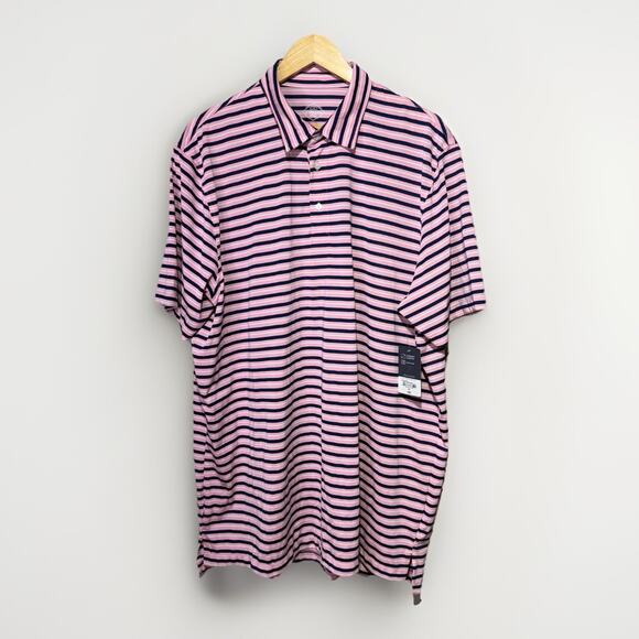 St. John’s Bay Polo Shirt Men’s 2XL Pink & Navy Stripe Quick-Dri Comfort Stretch - Picture 1 of 5